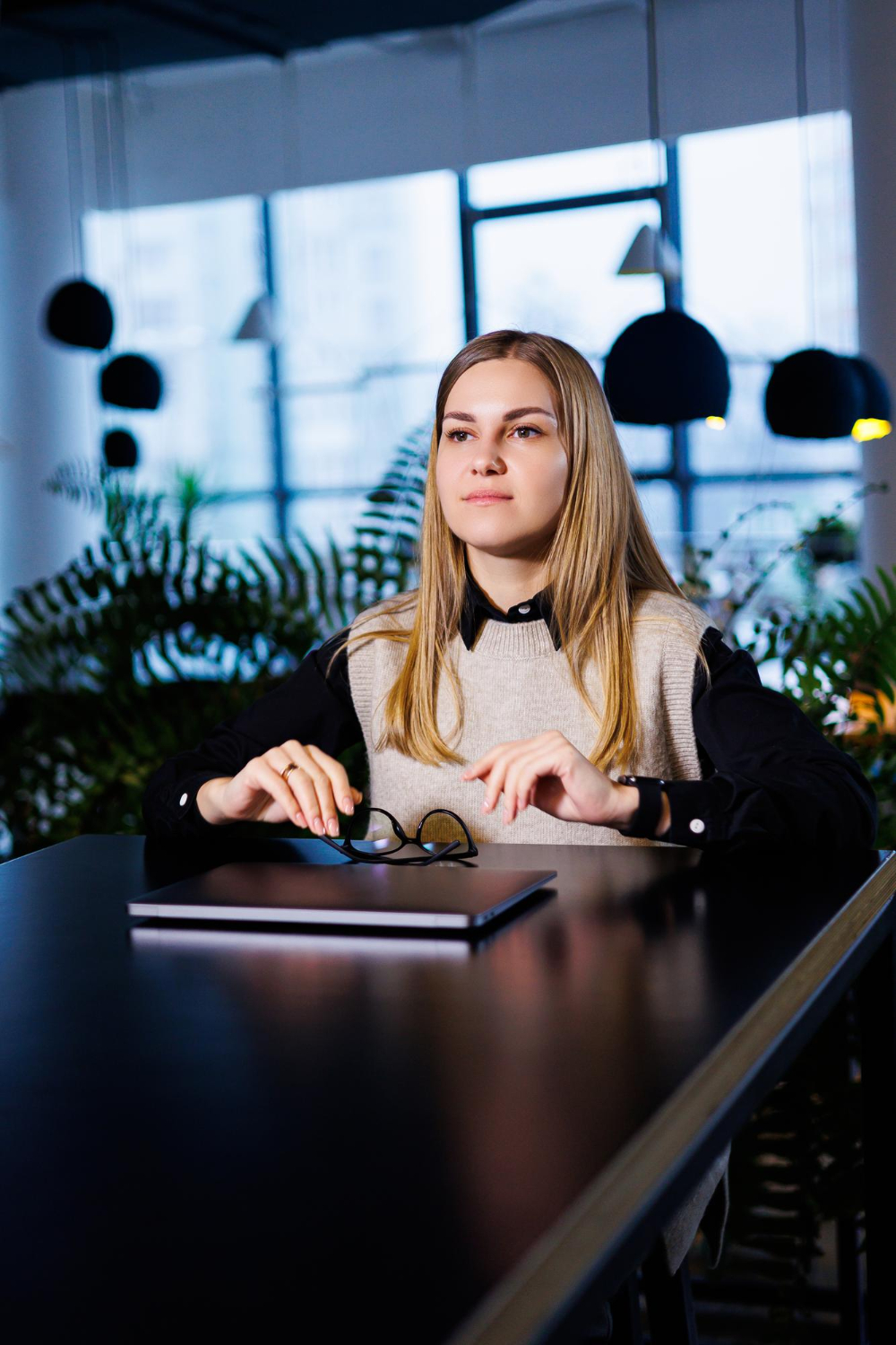 Woman sitting at a modern desk