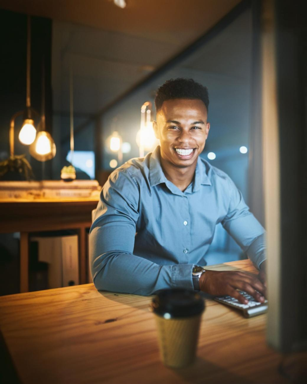Smiling man working at desk