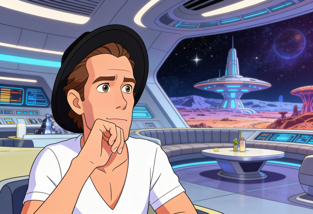 A person sitting in thought in a futuristic setting, representing the internal cognitive spiral of rejection sensitive dysphoria